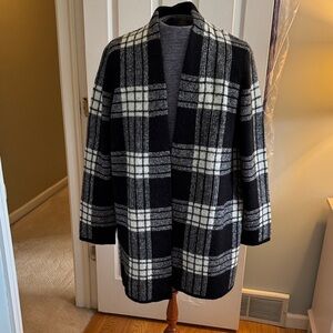 Talbots Black and White Plaid Cardigan